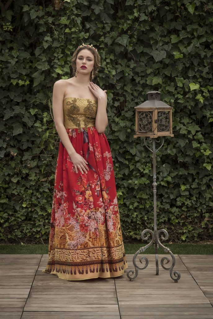 long dress with gold print