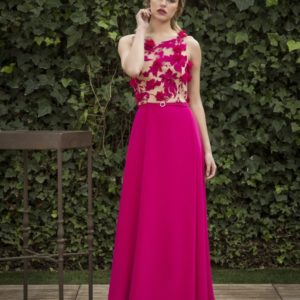 vestido largo boda fucsia