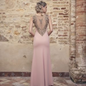 Godmother dress in shades of pink back neckline