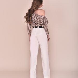 Conjunto pantalón blanco con top de volantes a un hombro 2020 comunión style