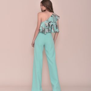 Conjunto pantalón en turquesa con top floral verano 2020