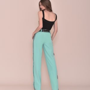 Conjunto pantalón fiesta turquesa con top y detalles negros verano 2020