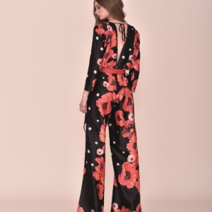 Mono de fiesta floral negro y rojo 2020