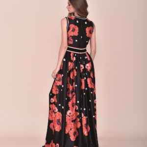 Vestido de fiesta largo negro con detalles florales 2020