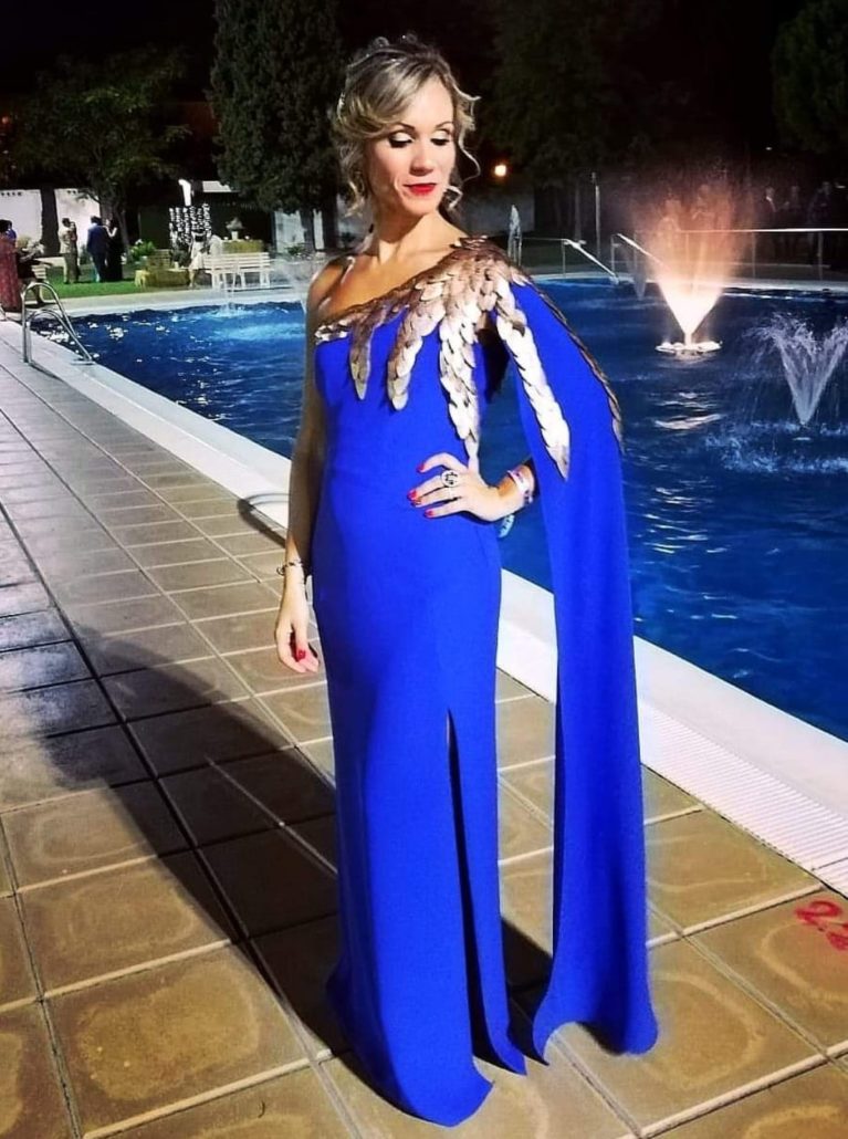 Azul barril disfraz Nuribel | Vestido largo de fiesta elegante