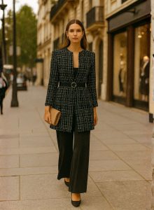 Conjunto elegante de levita pantalón negro